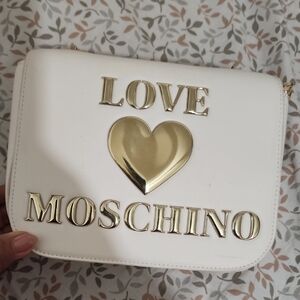 Love Moschino White and Gold Crossbody Bag with Heart Emblem